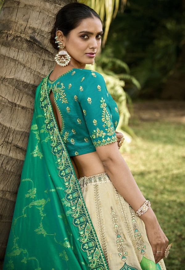 Amazing Green Color Banarasi Fabric Party Wear Lehenga