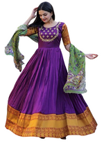 Striking Purple Color Silk Fabric Gown