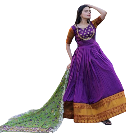 Striking Purple Color Silk Fabric Gown