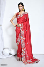 Ideal Red Color Silk Fabric Partywear Saree