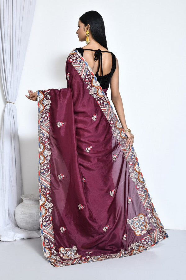 Ideal Voilet Color Silk Fabric Partywear Saree