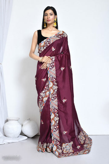 Ideal Voilet Color Silk Fabric Partywear Saree