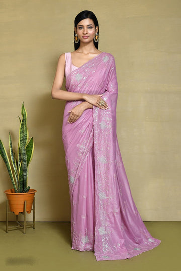 Ideal Pink Color Silk Fabric Partywear Saree