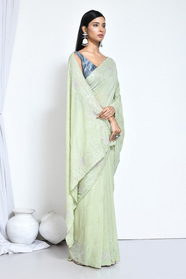 Ideal Green Color Silk Fabric Partywear Saree