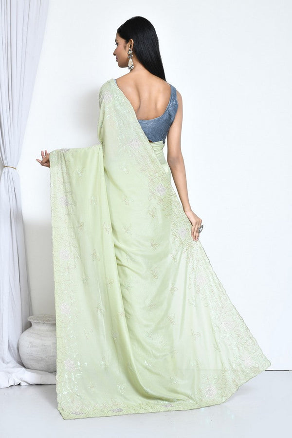 Ideal Green Color Silk Fabric Partywear Saree