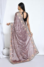 Ideal Purple Color Satin Fabric Partywear Saree