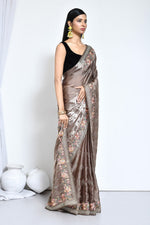 Ideal Brown Color Silk Fabric Partywear Saree