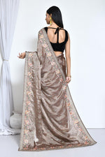 Ideal Brown Color Silk Fabric Partywear Saree