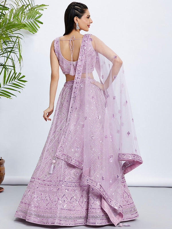 Dazzling Purple Color Net Fabric Party Wear Lehenga