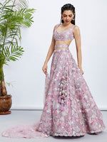 Dazzling Pink Color Organza Fabric Party Wear Lehenga