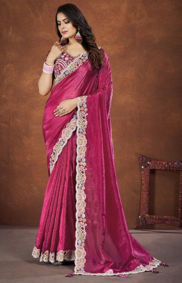 Ideal Pink Color Silk Fabric Readymade Saree