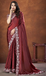 Ideal Maroon Color Silk Fabric Partywear Saree