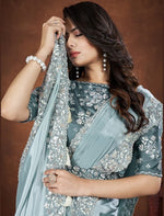 Ideal Aqua Color Silk Fabric Partywear Saree