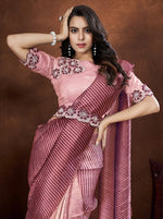 Ideal Pink Color Silk Fabric Partywear Saree