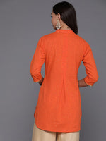 Pretty Orange Color Cotton Fabric Short Kurti