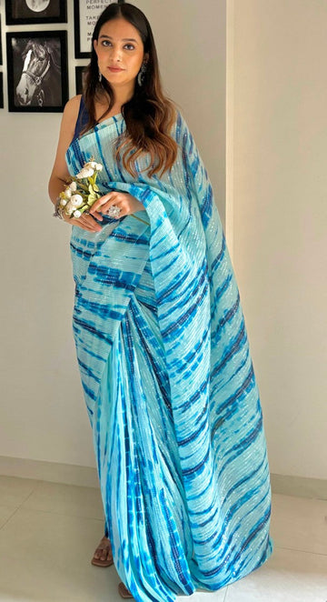 Ideal Blue Color Georgette Fabric Partywear Saree