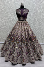 Dazzling Voilet Color Velvet Fabric Wedding Lehenga