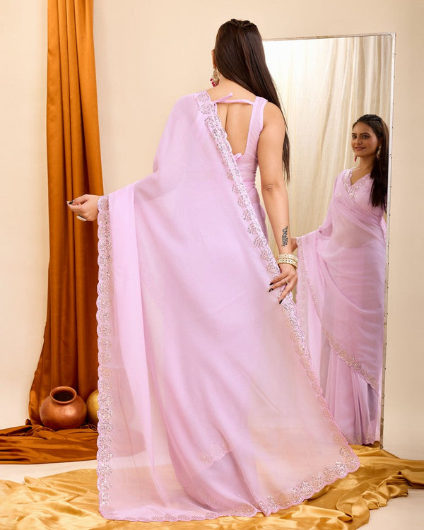 Beauteous Pink Color Georgette Fabric Partywear Saree