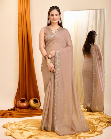Beauteous Brown Color Georgette Fabric Partywear Saree