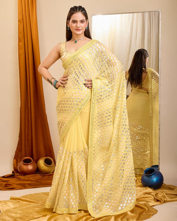 Beauteous Yellow Color Georgette Fabric Partywear Saree