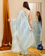 Beauteous Aqua Color Georgette Fabric Partywear Saree