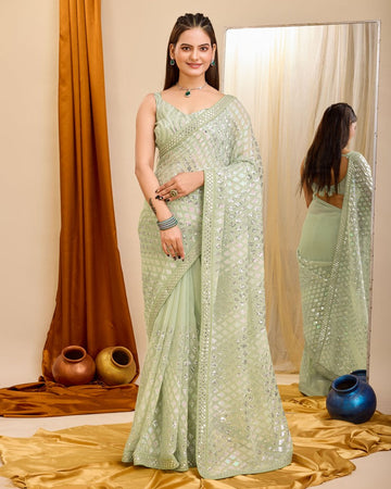Beauteous Green Color Georgette Fabric Partywear Saree