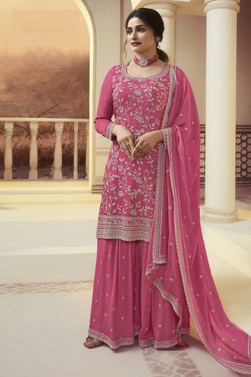 Superb Pink Color Chinon Fabric Plazzo Suit