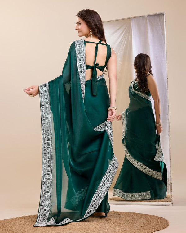 Grand Green Color Silk Fabric Partywear Saree