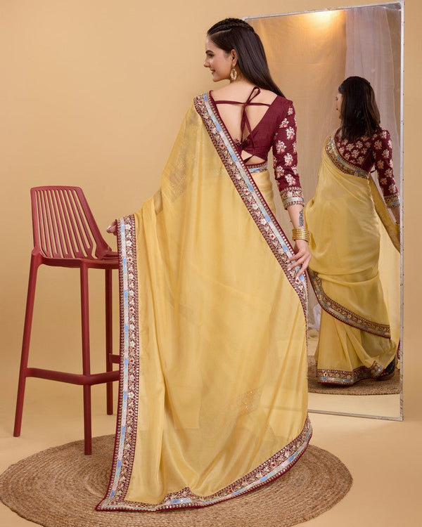 Grand Yellow Color Organza Fabric Casual Saree