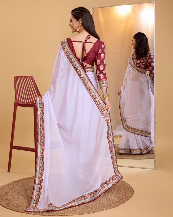 Grand White Color Organza Fabric Casual Saree