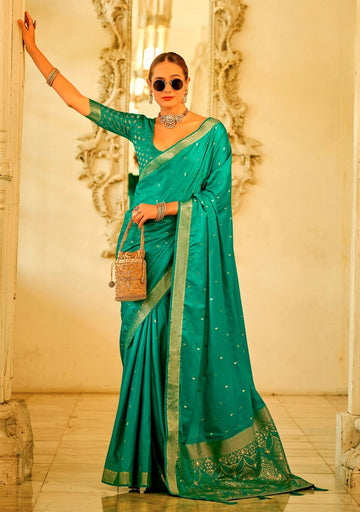 Beauteous Green Color Satin Fabric Partywear Saree