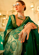 Beauteous Green Color Satin Fabric Partywear Saree