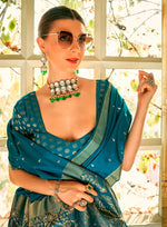 Beauteous Turquoise Color Satin Fabric Partywear Saree