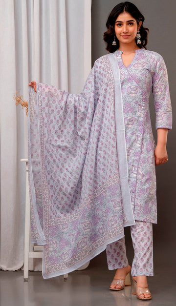 Beautiful Purple Color Cotton Fabric Designer Suit