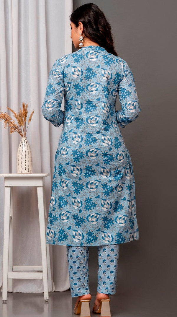 Beautiful Blue Color Cotton Fabric Designer Suit