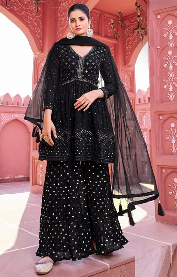 Beautiful Black Color Georgette Fabric Sharara Suit