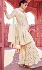 Beautiful Cream Color Georgette Fabric Sharara Suit