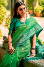 Grand Green Color Silk Fabric Partywearl Saree
