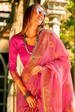 Grand Pink Color Silk Fabric Partywearl Saree