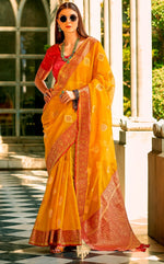 Grand Yellow Color Silk Fabric Partywearl Saree