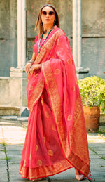 Grand Pink Color Silk Fabric Partywearl Saree