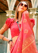Grand Pink Color Silk Fabric Partywearl Saree