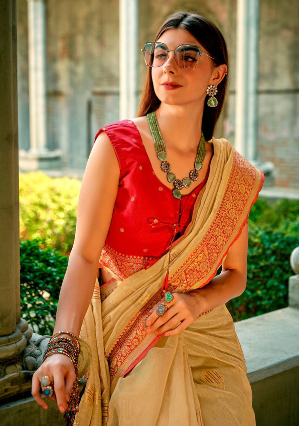 Grand Red Color Silk Fabric Partywearl Saree