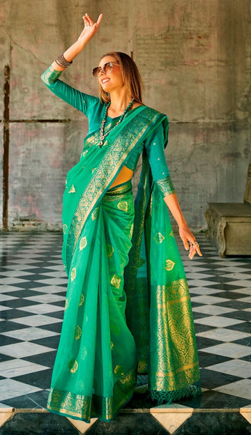 Grand Turquoise Color Silk Fabric Partywearl Saree