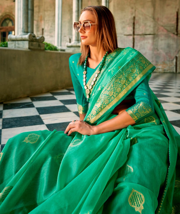 Grand Turquoise Color Silk Fabric Partywearl Saree