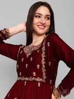 Lovely Maroon Color Vichitra Fabric Designer Kurti With Bottom
