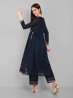 Lovely Navy Blue Color Vichitra Fabric Designer Kurti With Bottom
