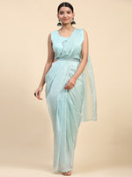 Pretty Aqua Color Satin Fabric Readymade Saree