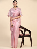 Pretty Pink Color Satin Fabric Readymade Saree