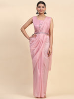 Pretty Pink Color Satin Fabric Readymade Saree